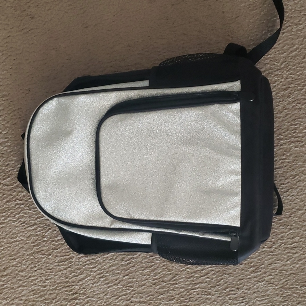 SILVER GLITTER BACKPACK 12"W x 18 1/2"H x 7"D